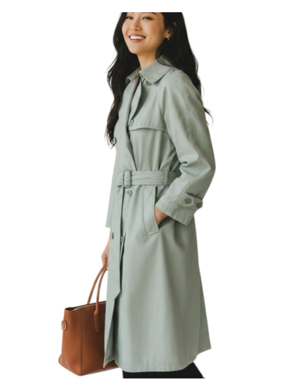 Women's LONDON FOG Trench Coat 8P Sage Green